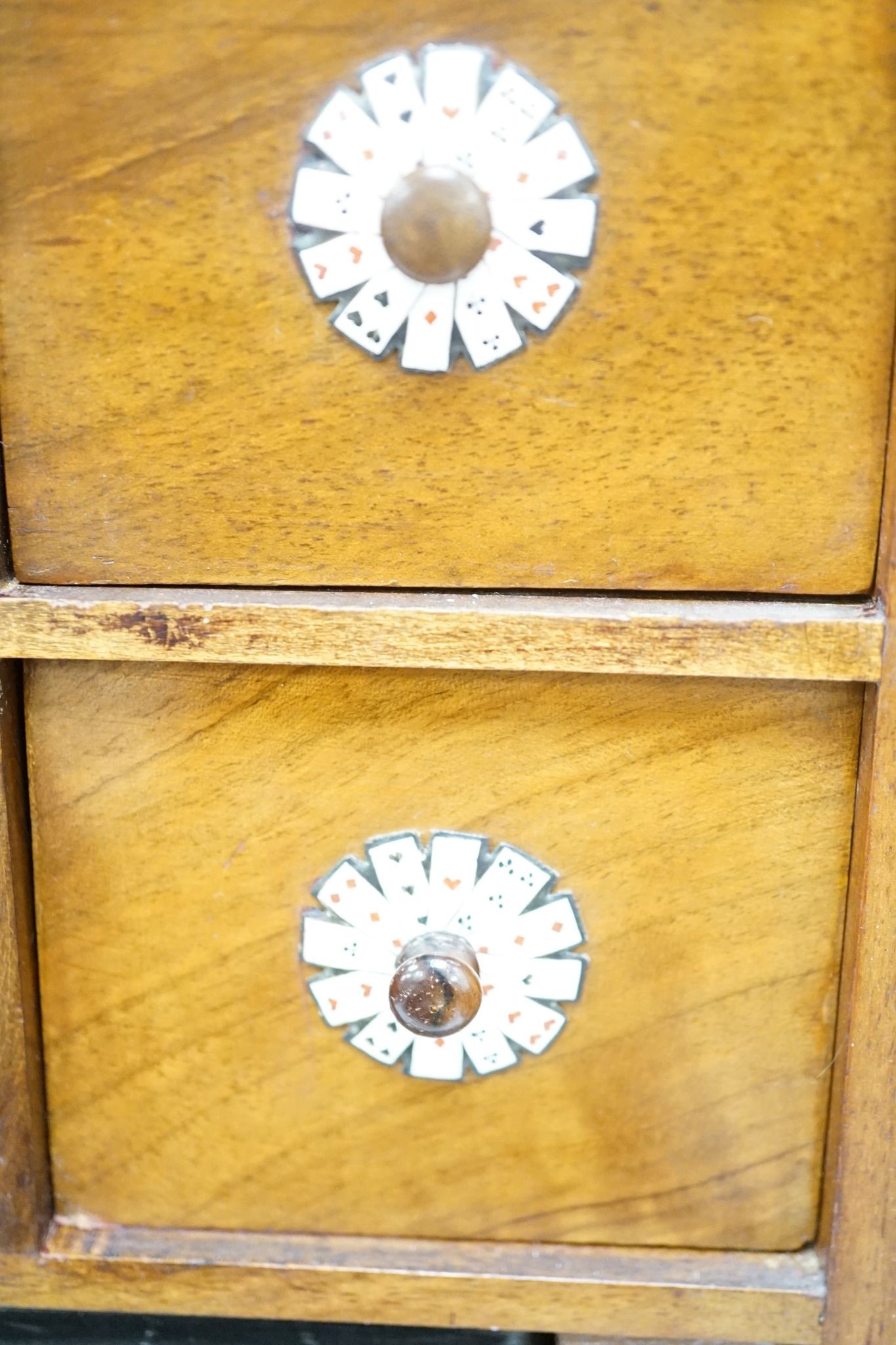 A late 19th century gilt metal mounted walnut games cabinet, W.40cm D.19cm H.49cm